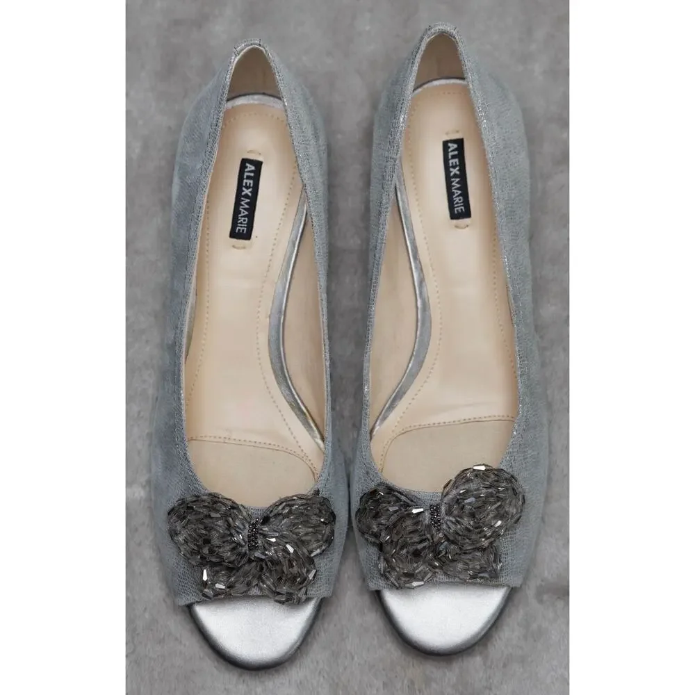NEW Alex Marie bridal beaded bow peep toe wedge pumps sz 6
